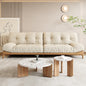 Japandi-Style Upholstered Sofa with Solid Wood Base Cream 3-Seater Couch with Tufted Cushions and Minimalist Design