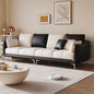 Modern Black & White Contrast Sofa a€?3-Seater with Leather Frame, Fabric Cushions & Gold Metal Legs