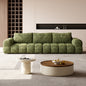 Modern Boucl¨¦ Sofa in Moss Green a€?Oversized 4-Seater with Deep Tufted Cushions and Low-Profile Design
